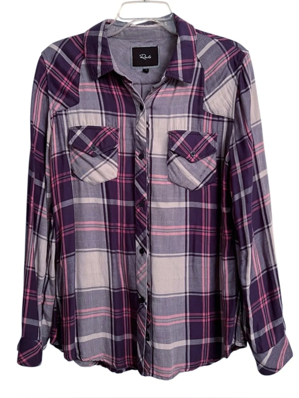 Rails “Kendra” Pink Blue Plaid Button Down Collared Long Sleeve Shirt SZ Large - Picture 2 of 5